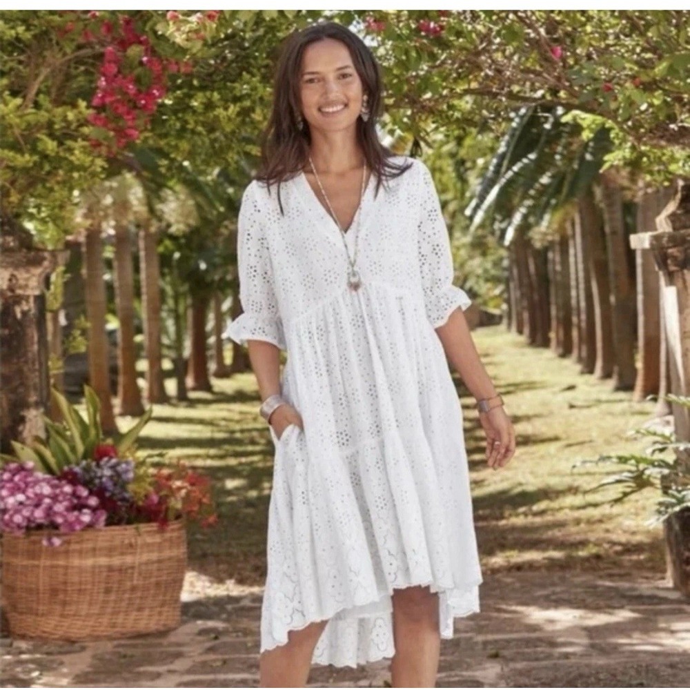 Sundance Jasmine Tiered Eyelet Dress White Size M Cottagecore Boho‎ Beach
